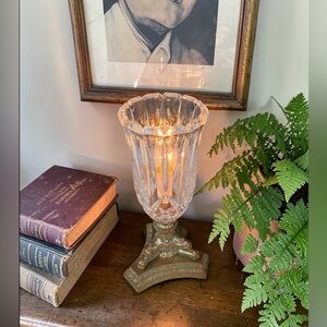 Vintage Style Crystal & Brass Table Lamp | Ornate Base | Dual Brightness | 11”